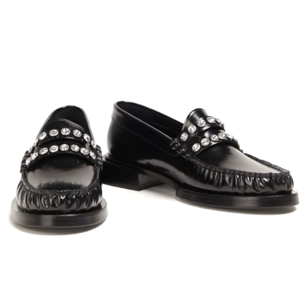 SANDRO Crystal-Embellished Patent-Leather Women’s Black Slip On Loafers Size 5 - Picture 11 of 16